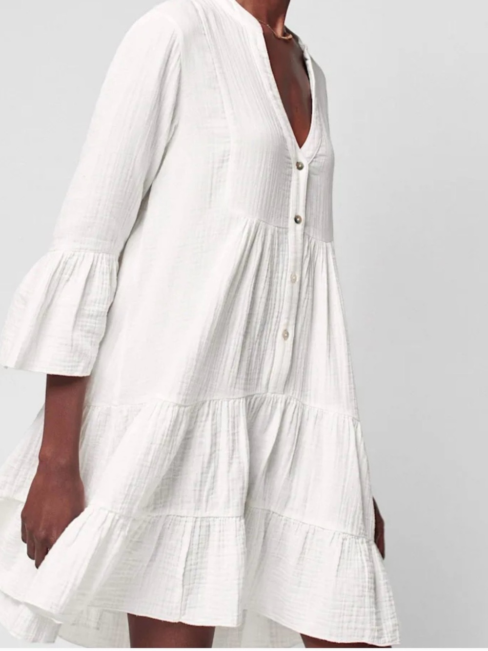 Faherty White Tiered Button-Front Mini Dress